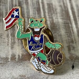 Vintage enamel Puerto Rican basketball frog pin